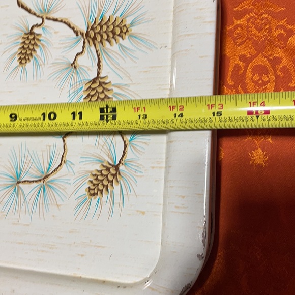 Vintage Mid Century Modern Metal Serving Trays! Pine Cone Decor! - Picture 13 of 14